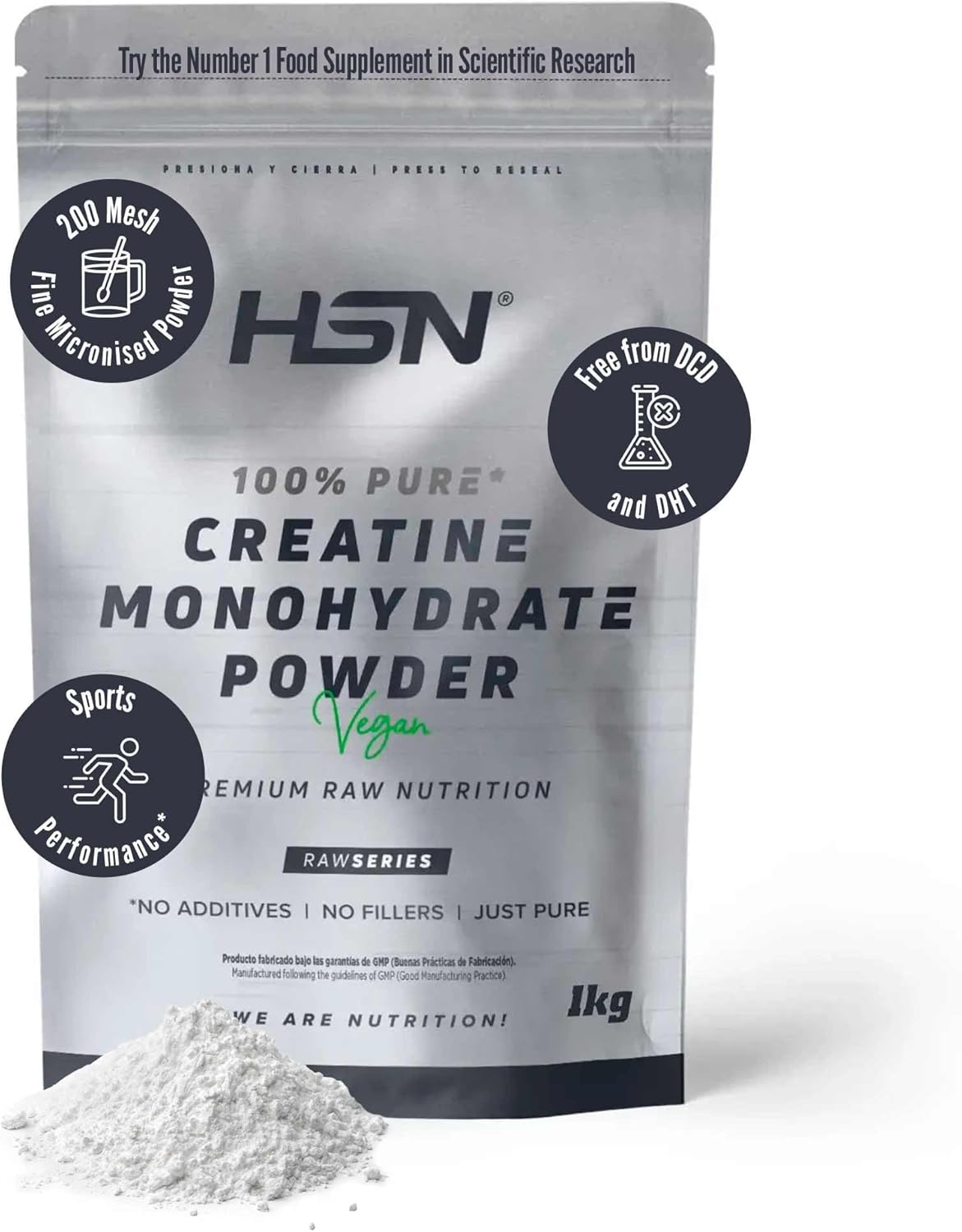 HSN Creatina Monohidrato en Polvo 200 mesh, sin sabor, 1 kg