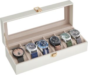 SONGMICS caja de relojes de 6 compartimentos con tapa de cristal