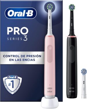 Oral-B Pro 3 3900N Cepillos de Dientes Eléctricos, pack de 2, negro y rosa