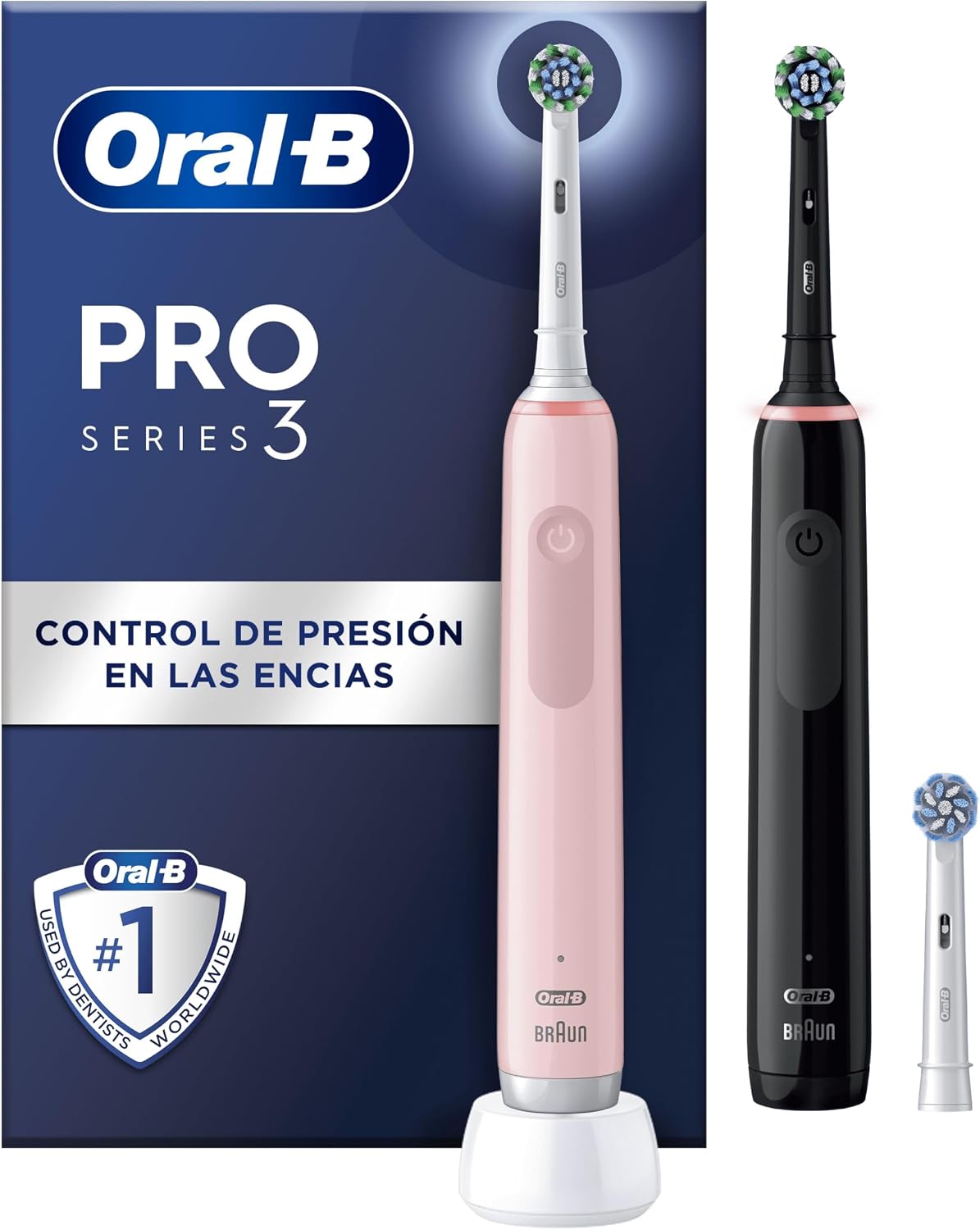 Oral-B Pro 3 3900N Cepillos de Dientes Eléctricos, pack de 2, negro y rosa