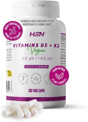 HSN Vitamina D3 + K2 Vegana (2000 UI + 100 mcg), 120 cápsulas vegetales
