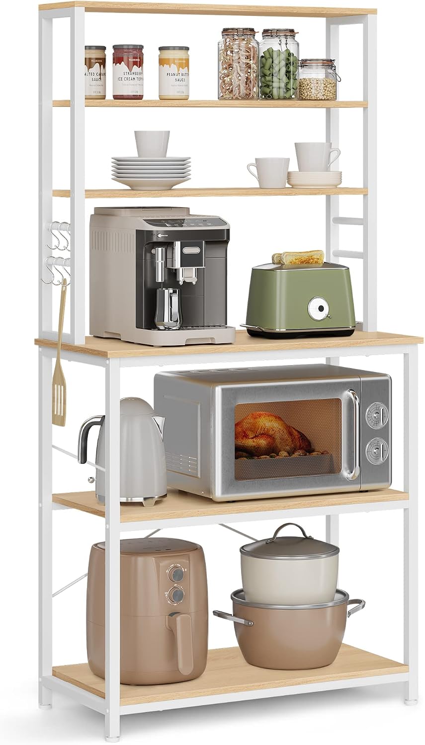 VASAGLE estantería de cocina Barnet de 6 estantes y 6 ganchos, 80 x 40 x 167 cm