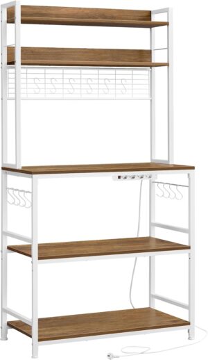 VASAGLE Estantería de cocina con 4 enchufes y 2 puertos USB, mueble para microondas, 80 x 40 x 170 cm