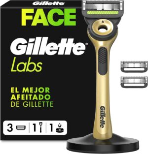 GilletteLabs Maquinilla de Afeitar Champion Gold Edition con Barra Exfoliante y 3 Recambios