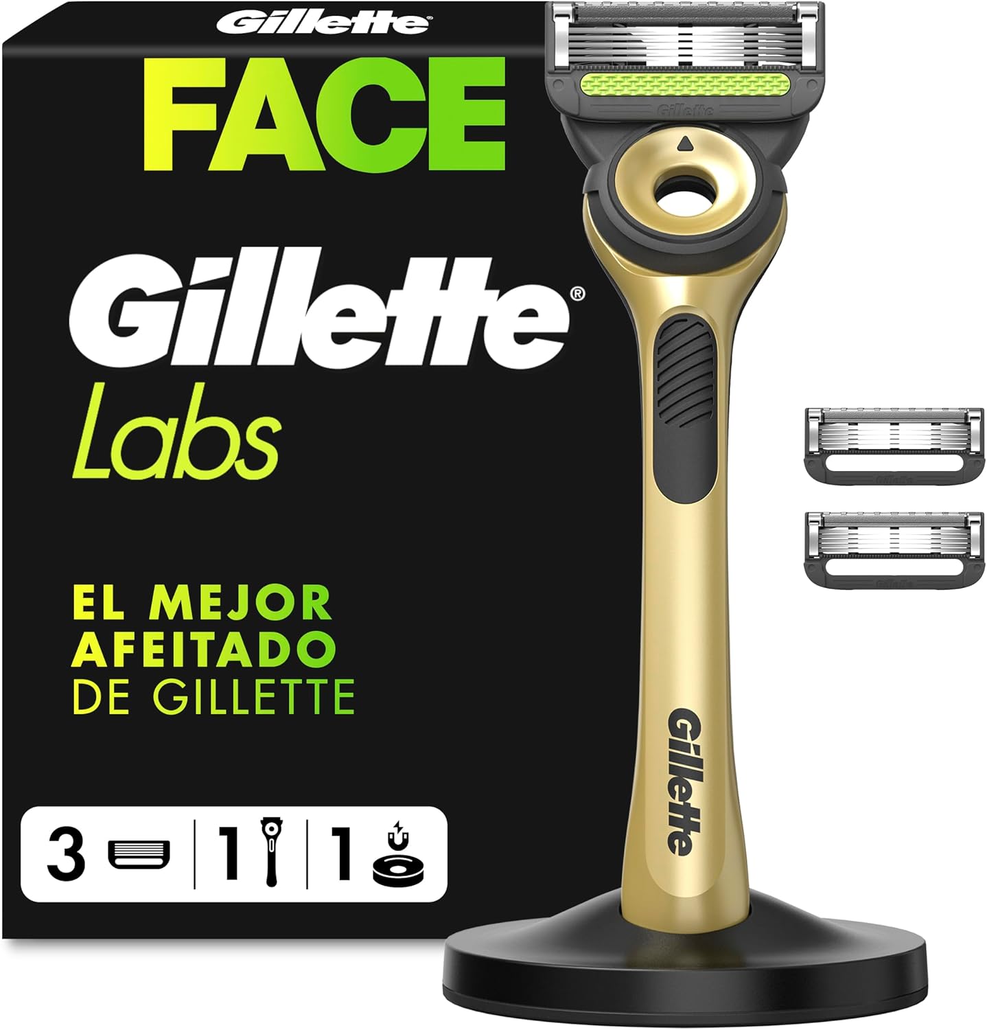 GilletteLabs Maquinilla de Afeitar Champion Gold Edition con Barra Exfoliante y 3 Recambios