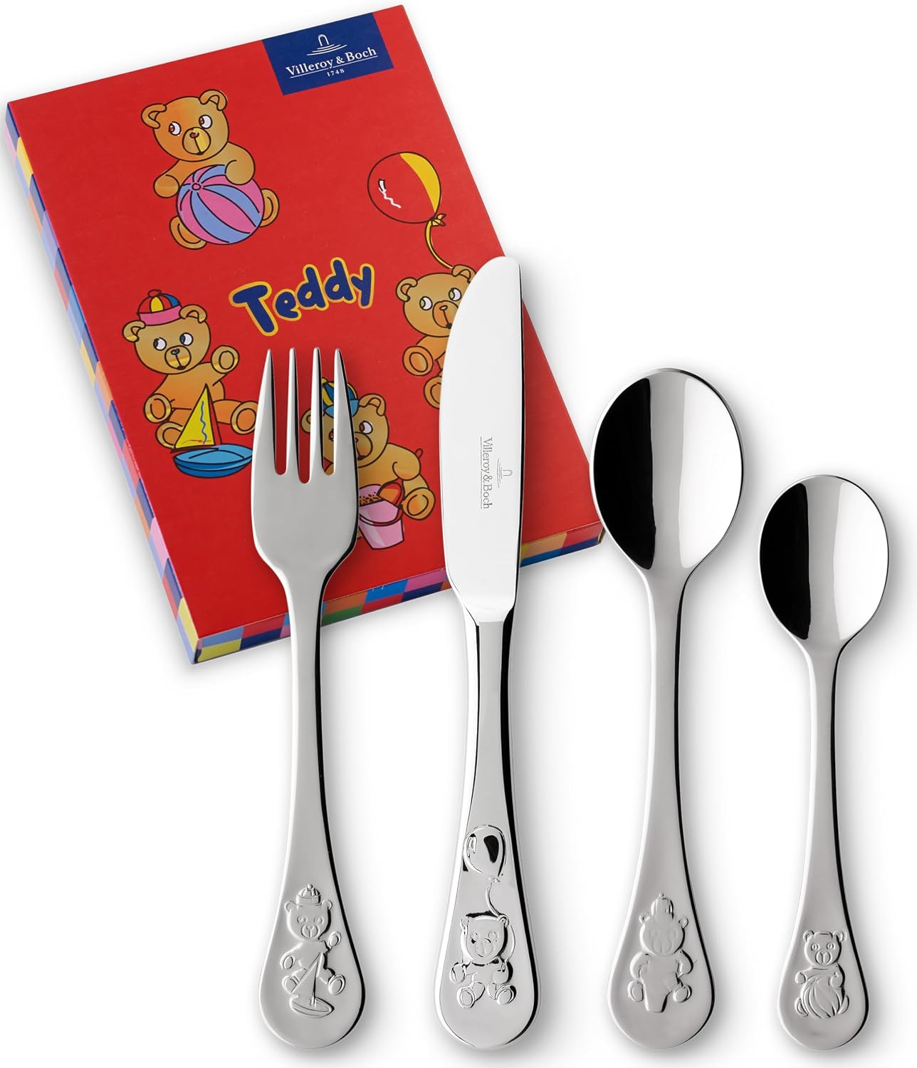 Villeroy & Boch Teddy Cubertería Infantil, 4 Piezas de Acero Inoxidable