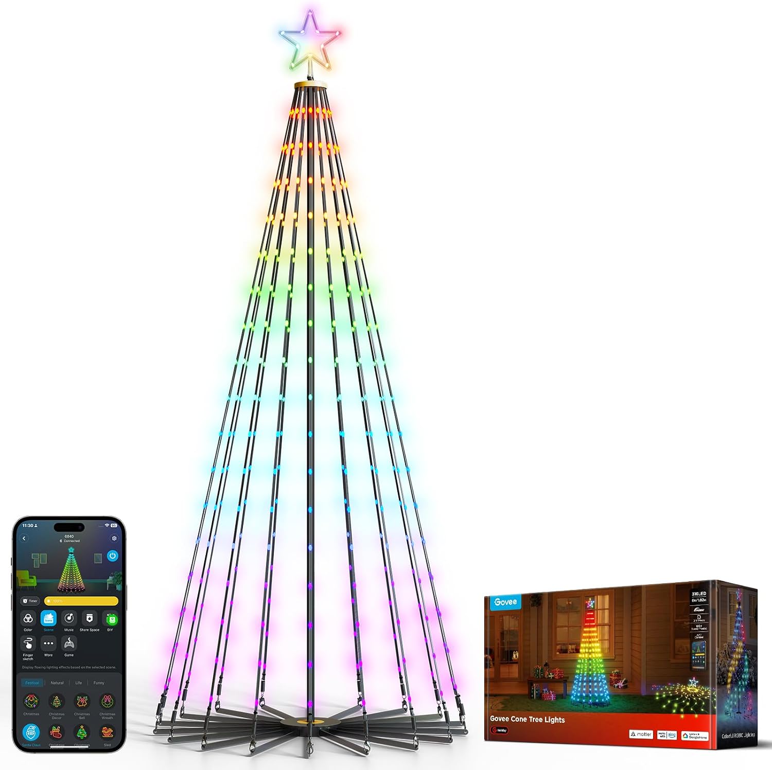 Govee Christmas Cone Tree Lights guirnalda RGBIC de 316 LED y 1,87 m