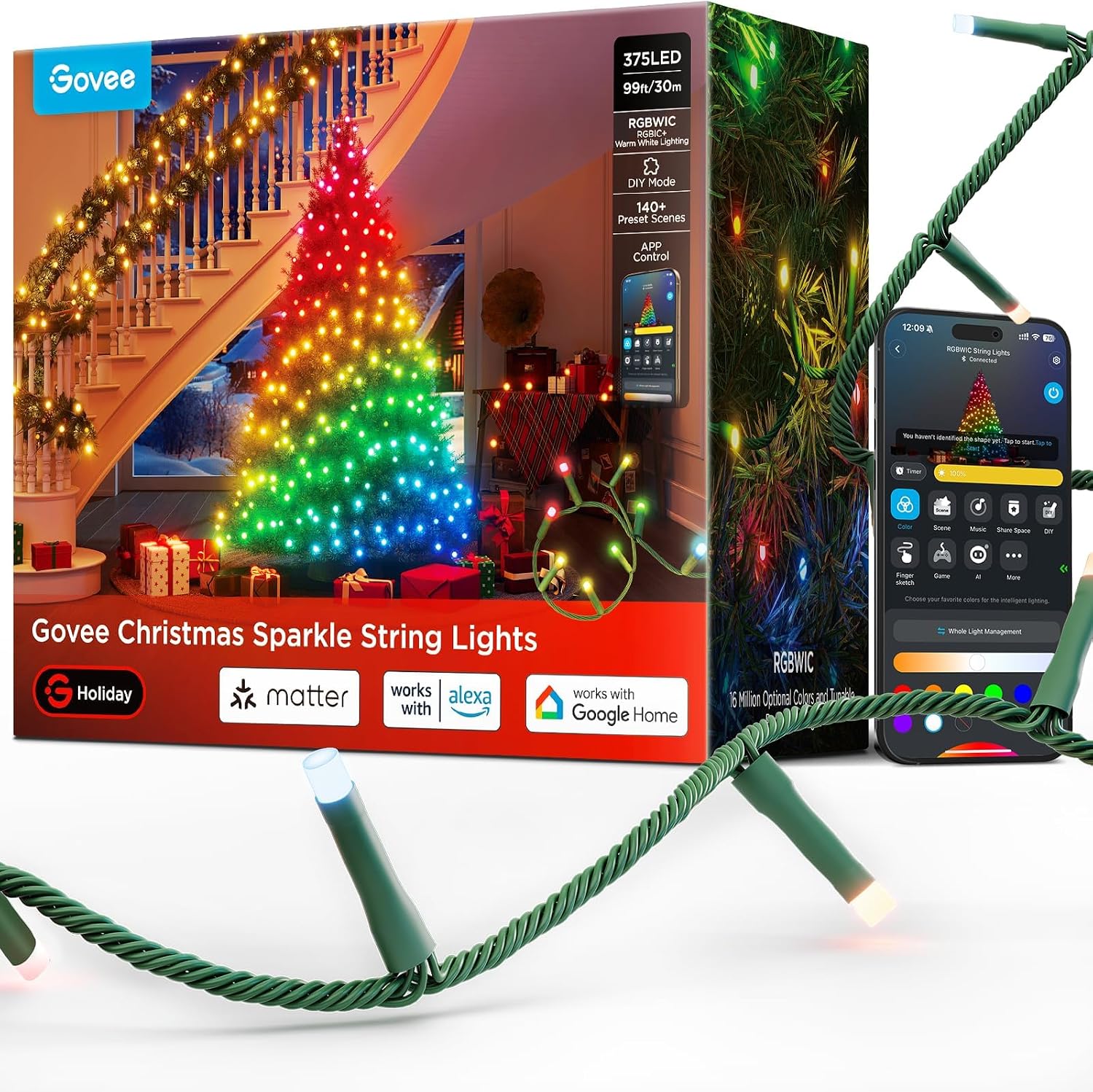Govee Christmas Sparkle String Lights 30 m, Control por App y Alexa