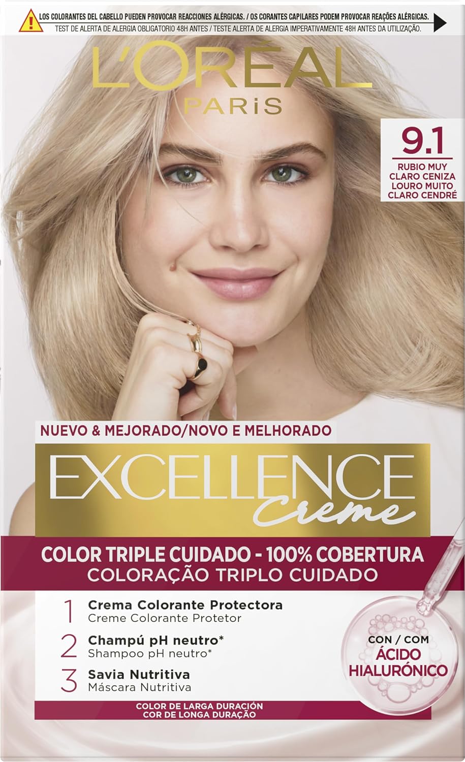 L'Oréal Paris Excellence Crème Tinte Permanente, 9.1 Rubio Muy Claro Ceniza