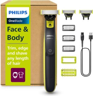 Philips OneBlade 360 Face + Body afeitadora y recortadora eléctrica con 3 cuchillas y 3 peines