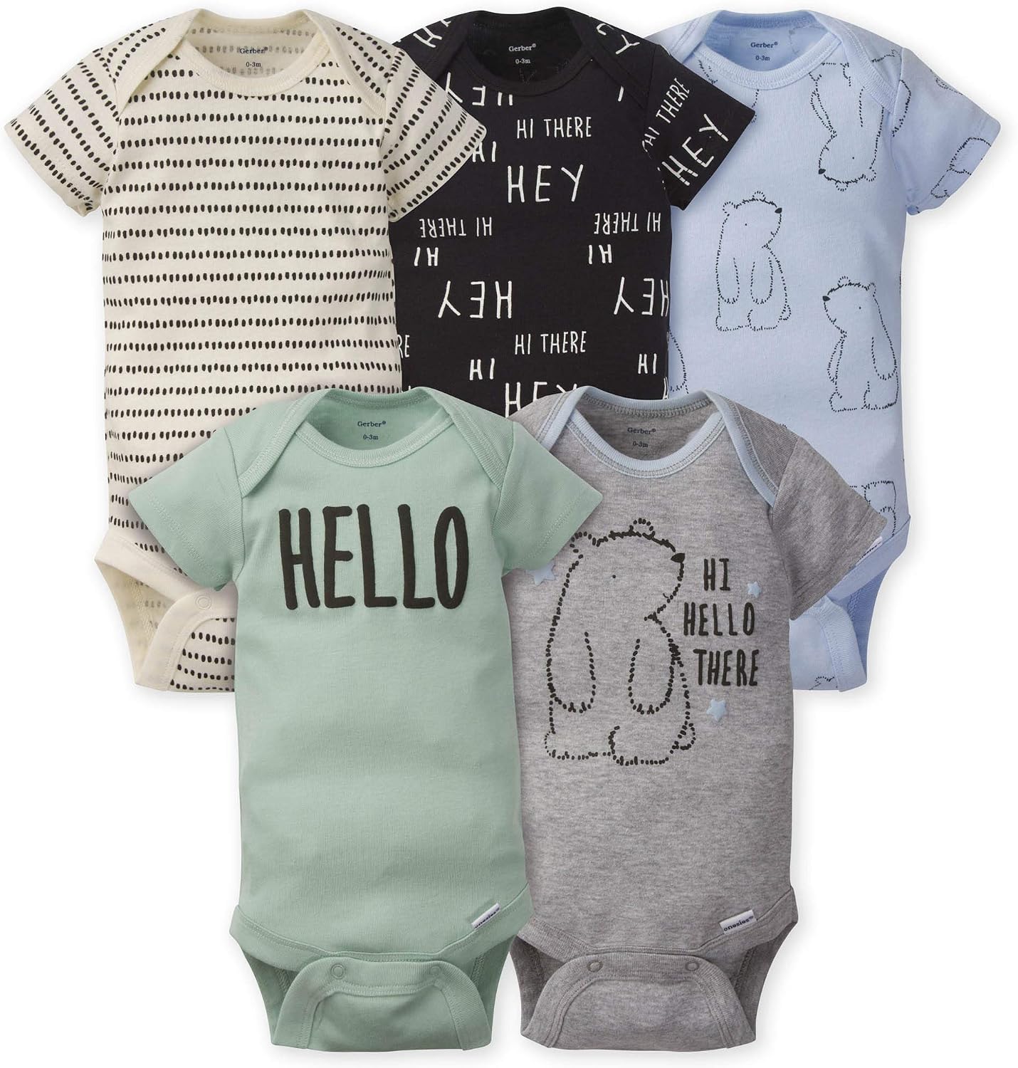 Gerber Bodi de manga corta para niños, pack de 5