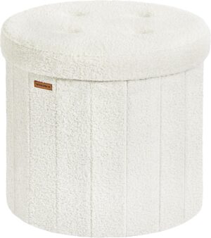 SONGMICS Puff de almacenaje redondo plegable, 65 L, 47 x 47 x 45 cm
