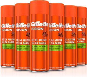 Gillette Fusion Gel de Afeitar Hombre Pieles Sensibles Pack 6x200 ml
