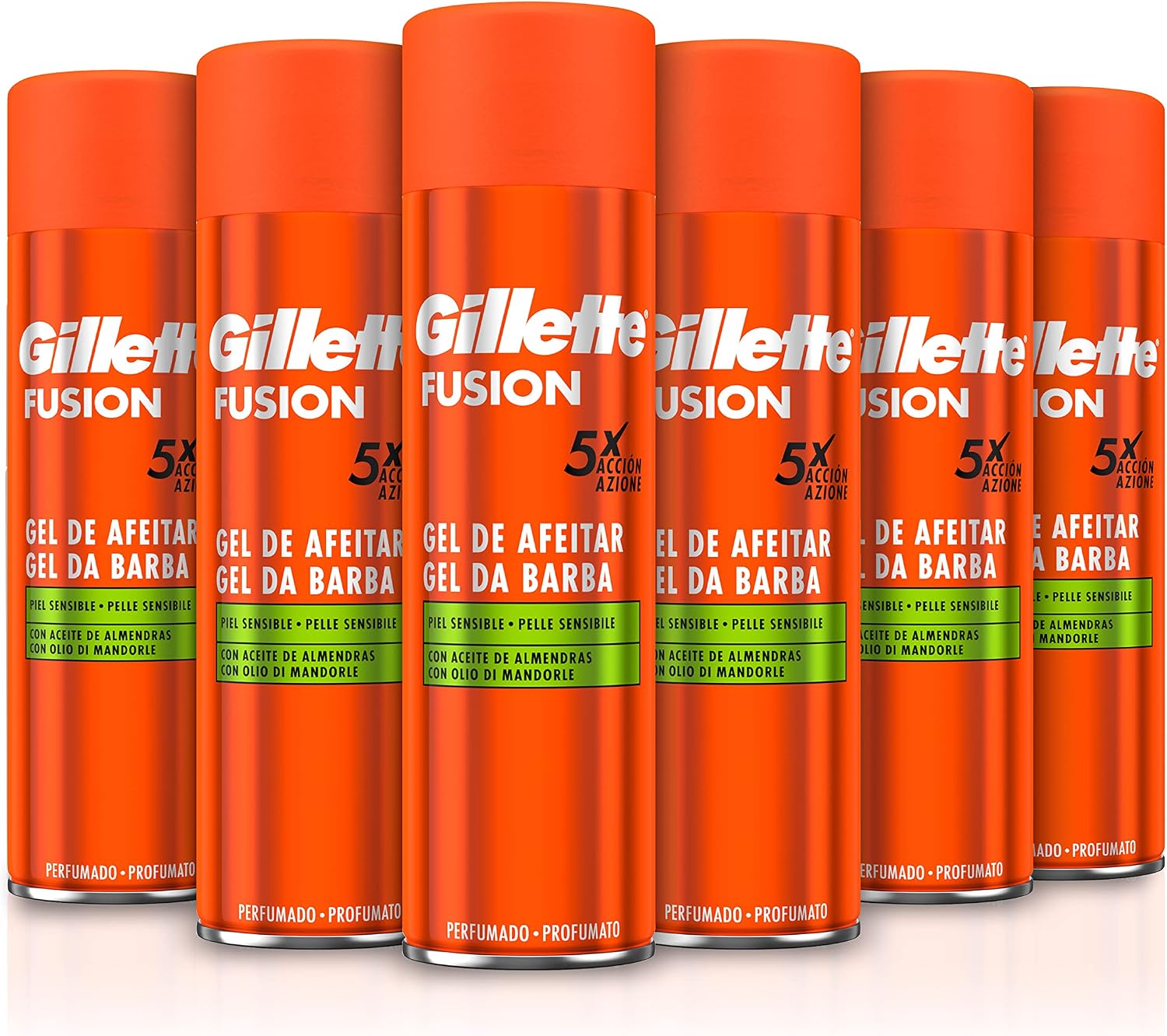 Gillette Fusion Gel de Afeitar Hombre Pieles Sensibles Pack 6x200 ml