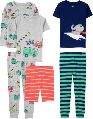 Simple Joys by Carter's Set de pijamas de 6 piezas para niños, pack de 3