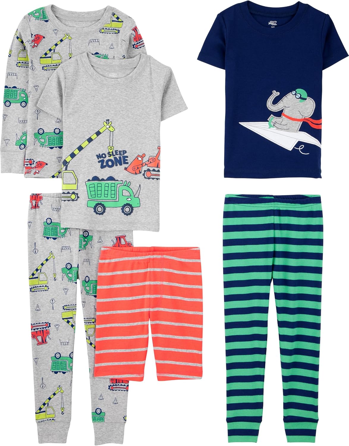 Simple Joys by Carter's Set de pijamas de 6 piezas para niños, pack de 3