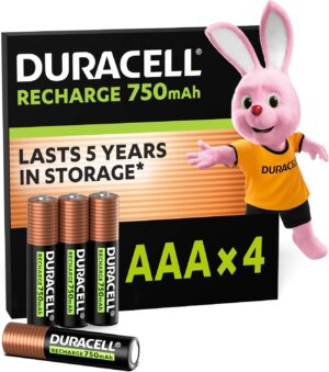 Duracell Pilas Recargables AAA 750 mAh, pack de 4