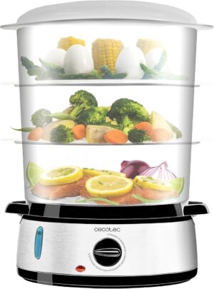 Cecotec Vapovita 3000 Inox, vaporera eléctrica de 9 litros con 3 recipientes