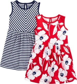 Simple Joys by Carter's Pack de 2 vestidos de algodón sin mangas y manga corta para bebé