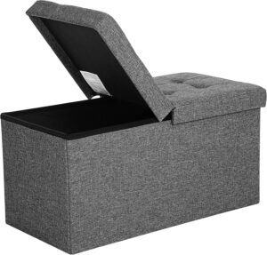 SONGMICS Puff de almacenaje plegable con tapa abatible, 76 x 38 x 38 cm, gris pizarra