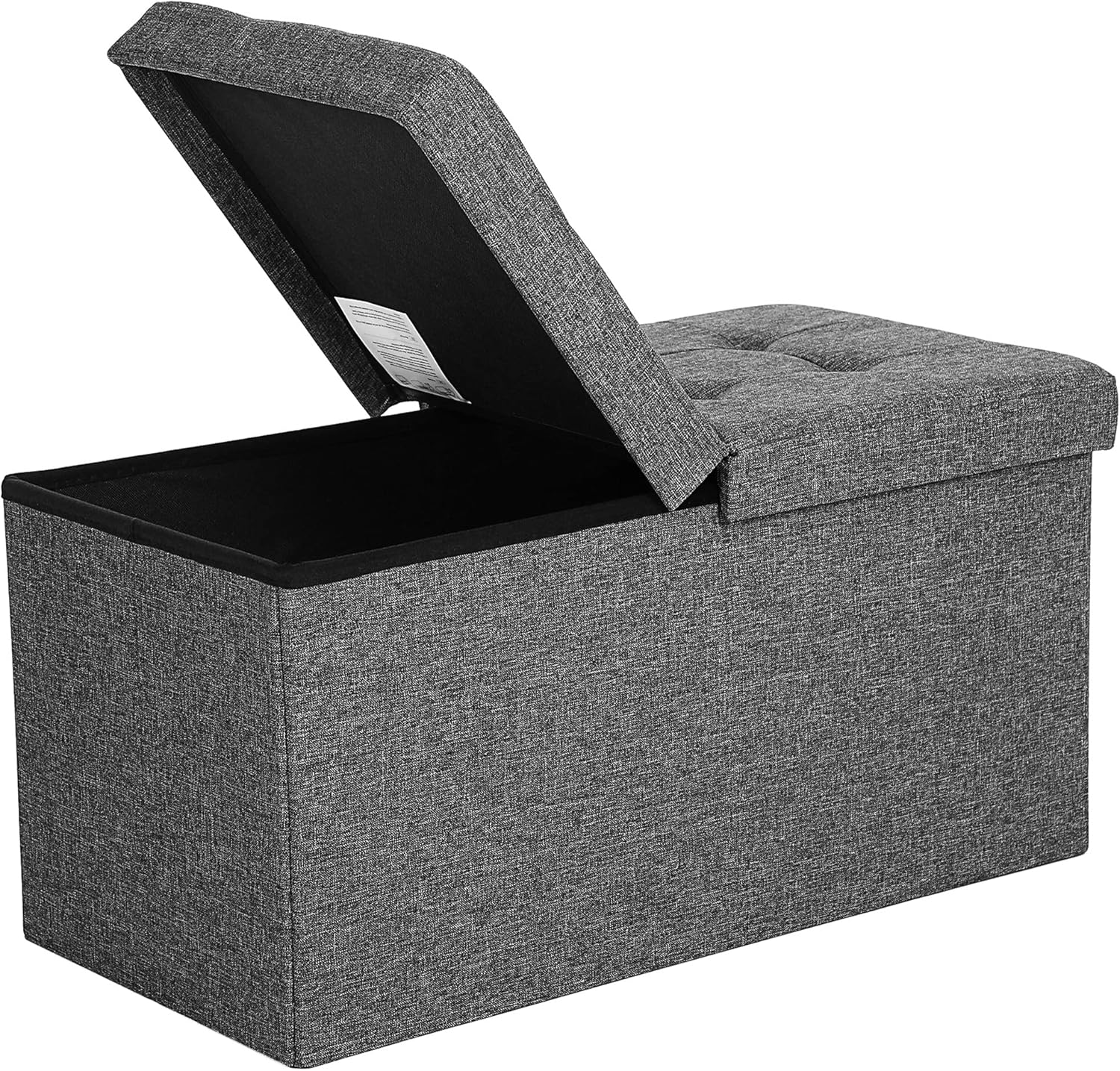 SONGMICS Puff de almacenaje plegable con tapa abatible, 76 x 38 x 38 cm, gris pizarra
