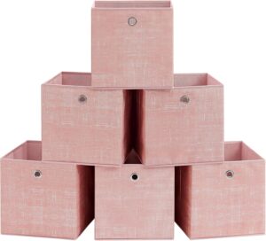 SONGMICS Cajas de almacenamiento plegables, juego de 6, 30 x 30 x 30 cm, rosa